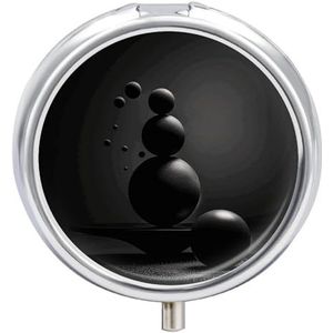 Pillendoosje Reizen Pil Organizer Ronde Zwarte Object Gedrukt Leuke Pillendoos Handige Pillendoos Geschikt om in zakken en zakken te worden geplaatst