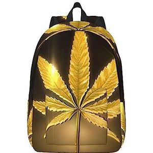 NOKOER Gouden Cannabis Gedrukt Canvas Rugzak,Laptop Rugzak,Lichtgewicht Reisrugzak Voor Mannen En Vrouwen, Zwart, Medium