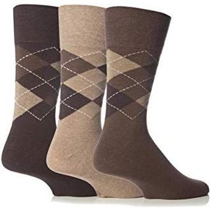 Heren 3 paar Gentle Grip Argyle Mix sokken in 2 kleuren - 6-11 heren - bruin, Bruin, 6-11