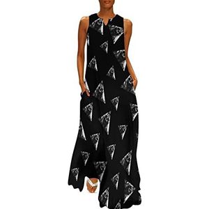 Driehoekige print doodshoofd dames enkellange jurk slanke pasvorm mouwloze maxi-jurken casual zonnejurk 2XL