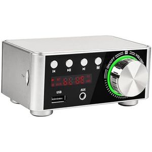 Audioversterker, Mini Digital HIFI Bluetooth 5.0 Power Class D Versterker Audio AMP 50 W * 2 Home Theatre Car Marine USB TF- Kaart(Silver)