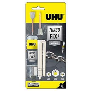 UHU 51398 Turbo FiX² metaal, supersnelle, metaalkleurige 2-componenten reparatielijm voor veel verschillende metalen verlijmingen, 10 10 g