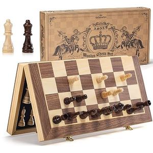 ASNEY Verbeterde magnetische schaakset, 15 inch toernooi Staunton houten schaakbordspel set met vervaardigd Chesspiece & opbergsleuven voor kinderen en volwassenen, inclusief extra koningen