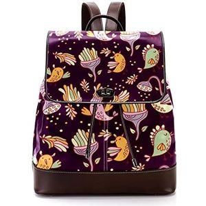 Gepersonaliseerde schooltassen boekentassen voor tiener abstracte vogels bladeren bloempatroon, Meerkleurig, 27x12.3x32cm, Rugzak Rugzakken