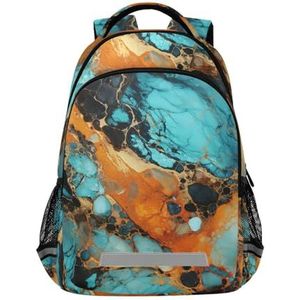 Wzzzsun Turquoise marmeren contouren beige rugzak boekentas reizen dagrugzak school laptop tas voor tieners jongen meisje kinderen, Leuke mode, 11.6L X 6.9W X 16.7H inch