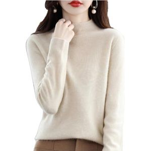 CUSON Kasjmier truien voor vrouwen, 100% kasjmier lange mouwen ronde hals zachte warme trui gebreide truien, Beige, XL