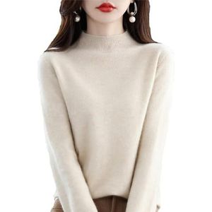 CUSON Kasjmier Truien voor Vrouwen, 100% Kasjmier Lange Mouw Ronde Hals Zachte Warme Trui Gebreide Truien (Beige, Small)