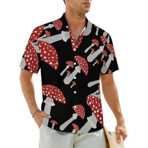Mushrooms Red Art herenhemden korte mouwen strandshirt Hawaiiaans shirt casual zomer T-shirt M