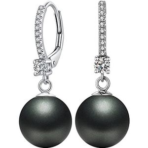 Miaofu Pareloorbellen, 18K witgoud verguld 925 sterling zilver, witte parels oorringen, zwarte parels oorbellen, hypoallergeen, met zirkonia, 8-13 mm, elegante sieraden voor dames, Sterling zilver, Parel
