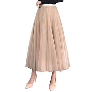 Vrouwen Geplooide Tule Rok Casual Petticoat Elastische Losse Vrouwen Hoge Taille Beige