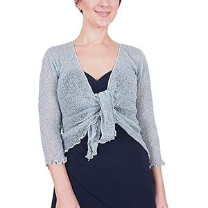 Mimosa Gehaakt damesvest, glitter of effen, elastisch, kanten visnet omslagdoek, open vest, maat 34-58, Grijs Zilver, Eén Maat