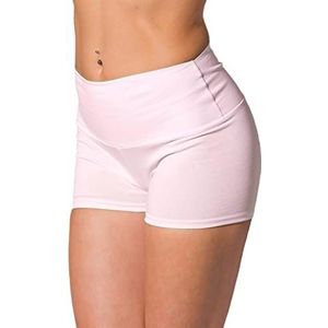 Alkato Dames Short Hot Pants Sportbroek met Hoge Taille, Lichtroze, 36