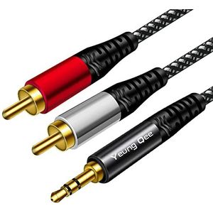 3,5 mm naar 2 RCA audiokabel 4M, Yeung Qee nylon gevlochten 3,5 mm mannelijk naar 2RCA mannelijk stereo audio Y-adapterkabel AUX RCA splitterkabel compatibel met smartphones, MP3, tablets, luidsprekers, HDTV (4M)