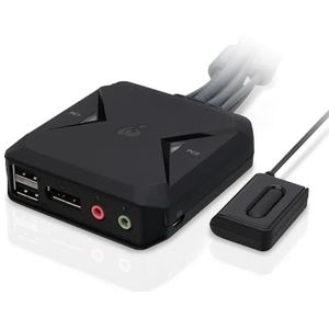 IOGEAR USB KVM Switch DisplayPort 4K@30Hz met Kabel en Afstandsbediening 2 PC’s naar 1 Monitor Plug-and-Play 7.1 HD-audio, DisplayPort 1.1 en HDCP-compatibel, Compatibel met Windows Mac en Linux