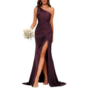 KURFACE Eén-schouder galajurk met split voor dames, mouwloos, zeemeermin, bruidsmeisjesjurk, formele feestjurk, Bordeaux, 34