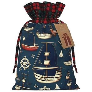 Nautische zeilen piraat thema herbruikbare geschenktas-trekkoord kerstcadeau tas, perfect voor feestelijke seizoenen, kunst & ambachtelijke tas