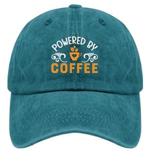 OOWK Baseball Caps Powered by Coffee Trucker Caps voor Vrouwen Cool Washed Denim Verstelbaar voor Golf Gift, Cyaan Blauw, one size