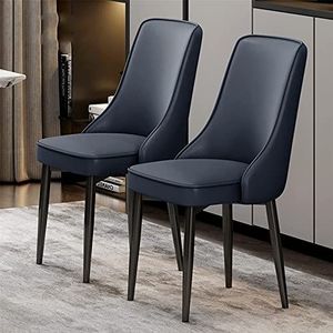 GEIRONV Moderne keukenstoelen set van 2, waterdichte PU lederen lounge stoel for woonkamer slaapkamer eetkamerstoelen met koolstofstalen voeten Eetstoelen (Color : Dark blue, Size : 92 * 48 * 45cm)