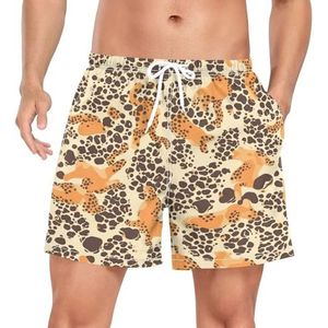 Niigeu Camouflage Leopard Skin Beige Zwembroek voor heren, sneldrogend, met zakken, Leuke mode, L