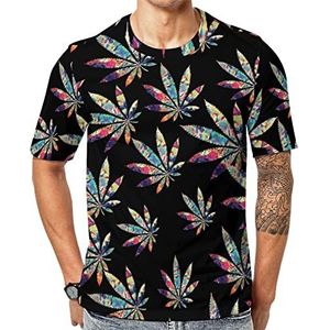 Psychedelic Weed Art T-shirt voor heren met korte mouwen en ronde hals print casual T-shirt L