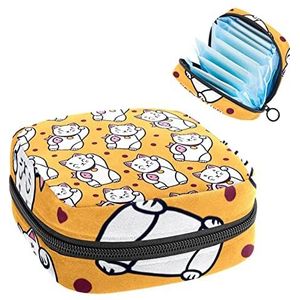 Leuke Japan Cartoon Lucky Cats Fish Yellow Periode Pouch Draagbaar,Tampon Opbergtas voor Maandverband, Meerkleurig, 4.7x6.6x6.6 in/12x17x17 cm