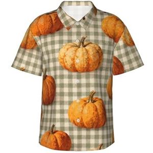 Hawaiihemd voor heren, strand, korte mouwen, button-down-shirt, zomer, strand, tops met zak, S-3XL, Herfst Pompoenen Groen Plaid Schattig, S