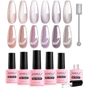 AIMEILI Cat Eye Gel Nagellak Moonlight Ceramic Magnetic Cat Gel Polish 6 Colors Set Soak Off UV/LED 6 X 8ML Gellak Gift Kit 59