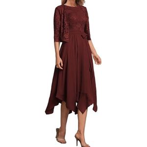 2 Stuks Moeder Van De Bruid Bruidegom Jurken Met Jassen Kant Formele Avond Grootmoeder Jassen Thee Lengte ZM193, Bordeaux, 32