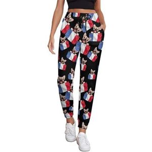 Franse Bulldog Frankrijk Vlag Vrouwen Joggingbroek Running Joggers Broek Casual Broek Elastische Taille Lange Met Zakken