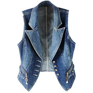 Dames Denim Vest Jas Mouwloze Korte Jeans Gilets Single-Breasted Casual Vrouwelijke Tops, Blauw, XXL