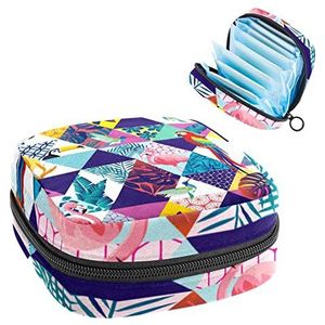 Maandverband Opbergtas,Draagbare maandverband Opbergzak,Flamingo Geometry Bird, Meerkleurig, 4.7x6.6x6.6 in/12x17x17 cm