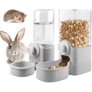 Vegena Drinkfles voor konijnen, automatische 2-in-1 automatische voer- en waterdispenser, hangende automatische voerdispenser, voerdispenser en waterdispenser voor katten, konijnen, cavia's
