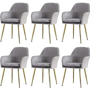 GEIRONV Verstelbare voeten stoelen set van 6, met metalen benen woonkamer make-up stoel fluwelen stoel en rugleuning fauteuil Eetstoelen (Color : Gris)