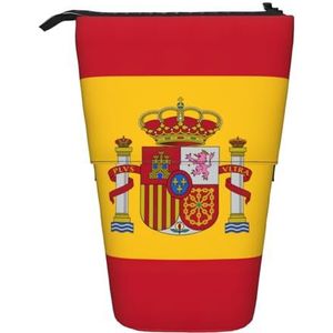 Evengigy Spaanse vlag print schattig etui met rits verstelbare standaard potloodhouder grappige make-up tas, Zwart, Eén maat, Tas Organizer