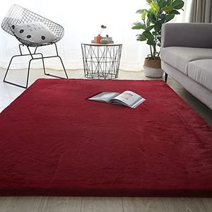 Area RUG, Ultra Soft Natural Faux Konijnenbont RUG, Plain Silky Niet-Loods Super Zachte Smooth Area Mat, Luxe Pluizige Tapijt Tapijten Voor Woonkamer, Slaapkamer, Bedkant,Wine red,80 x 200 cm