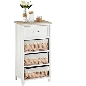 CARO-Möbel Commode Provence in wit, vintage, met 1 lade en 3 manden, landhuis