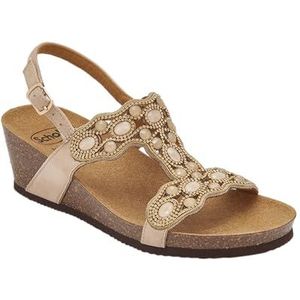 Scholl, Damessandalen met dubbele band en verstelbare riem, beige, Beige, 36 EU