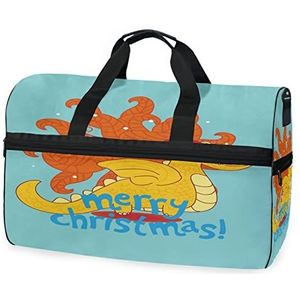 Dinosaurus Dragon Geel Blauw Sport Zwemmen Gym Tas met Schoenen Compartiment Weekender Duffel Reistassen Handtas voor Vrouwen Meisjes Mannen