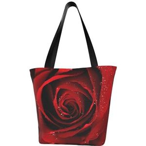 BeNtli Schoudertas, grote canvas tas, casual tas voor vrouwen, herbruikbare boodschappentassen, rode roos, Als afbeelding, Eén maat