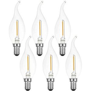 6 x LED filament lampen windstoot kaars 1W = 15W E14 helder 822 extra warm wit 2200K