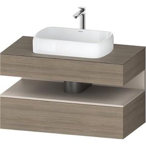 Duravit Qatego console badmeubel, 1 uittrekbaar, 1 lade, uitsparing in het midden, 1000x550x600mm, nis taupe mat, QA4731091, Kleur: Terra eik/met nisverlichting