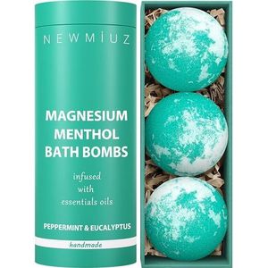 Menthol bruisende badbom eucalyptus pepermunt epsomzout - verfrissend en stimulerend - luxe bubbelspa met je etherische olie doordrenkte badoliebommen - herstelgeschenk na de training voor pijnlijke