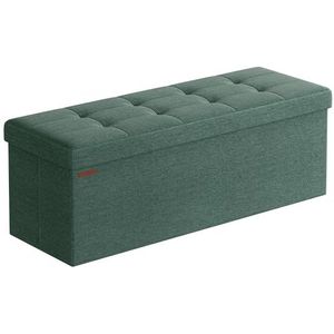 SONGMICS Poef met opbergruimte, inklapbare zitbank, 38 x 110 x 38 cm, voetenbank, opbergdoos, tot 300 kg belastbaar, voor woonkamer, slaapkamer, hal, vintagegroen LSF077C01