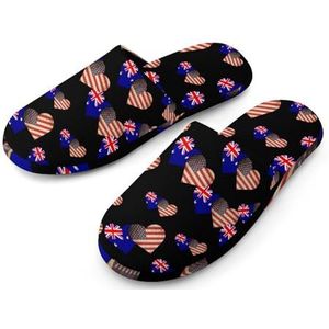 Australische En Amerikaanse Vlag Volledige Print Womens Slippers Warme Anti-Slip Rubber Zool Huis Schoenen Voor Indoor Hotel