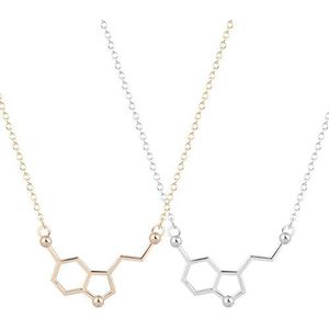 Halsketting met serotonine-molecuulhanger, minimalistisch sieradencadeau voor meisjes en dames, 2 stuks, Sterling zilver, geen gegevens