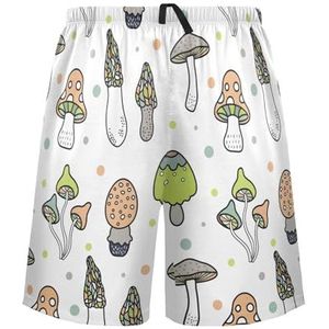 LI ZHI XIN Herenpyjamabroek, korte pyjamabroek, zomer casual shorts, elastische taille met trekkoord, rechte buis losse pasvorm met 2 zakken, S-XXL paddenstoelenpatroon, Meerkleurig, S