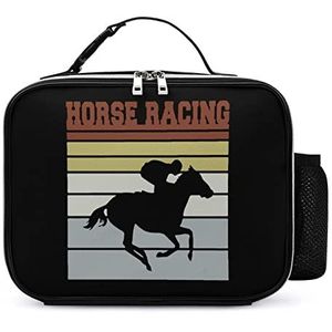 Retro Horse Racing Team Afneembare Maaltijdpakket Herbruikbare Lederen Lunch Box Container Draagbare Lunch Tas