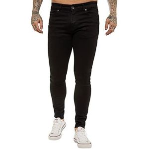 989Zé ENZO Heren Super Skinny Sim Fit Stretch Jeans Denim Broek EZ326 Alle Taille Maten UK, Zwart, 36W / 32L