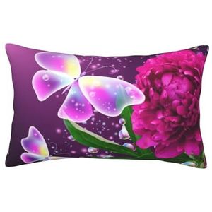 LAMAME Mooie paarse vlinder bloemen bedrukte decoratieve kussensloop corduroy kussensloop kussensloop herbruikbaar wasbaar