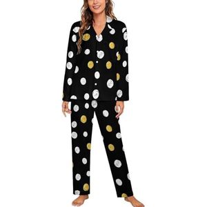 Aquarel Goud Witte Stippen Lange Mouw Pyjama Sets Voor Vrouwen Klassieke Nachtkleding Nachtkleding Zachte Pjs Lounge Sets